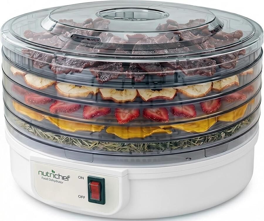 Voedseldroger met 5 Trays – Elektrische Droogoven – Instelbare Temperatuur tot 82°C – Voor Fruit Groenten en Jerky – Wit