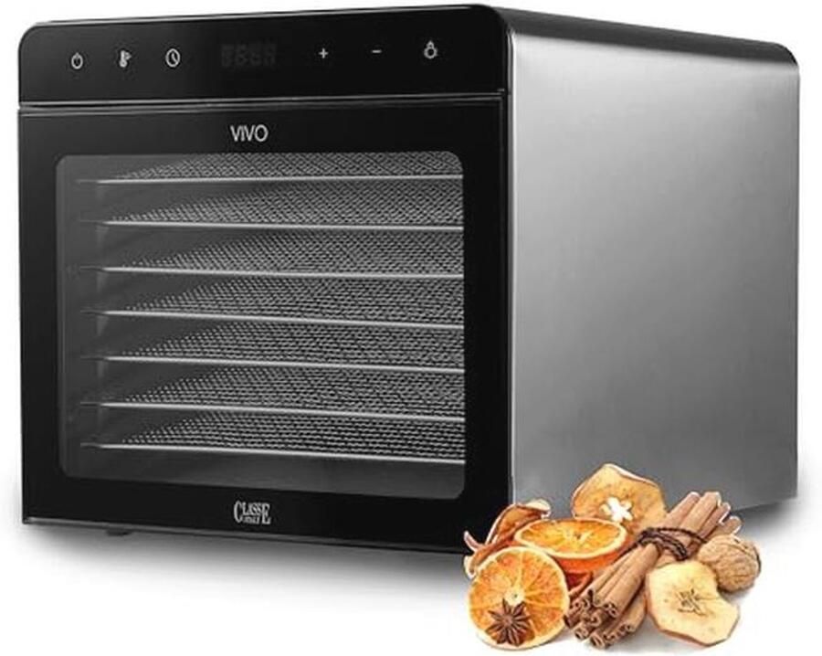Voedseldroger met laag energieverbruik en 8 roestvrijstalen schalen instelbare temperatuur 30-75 °C 24-uurs timer en BPA-vrij
