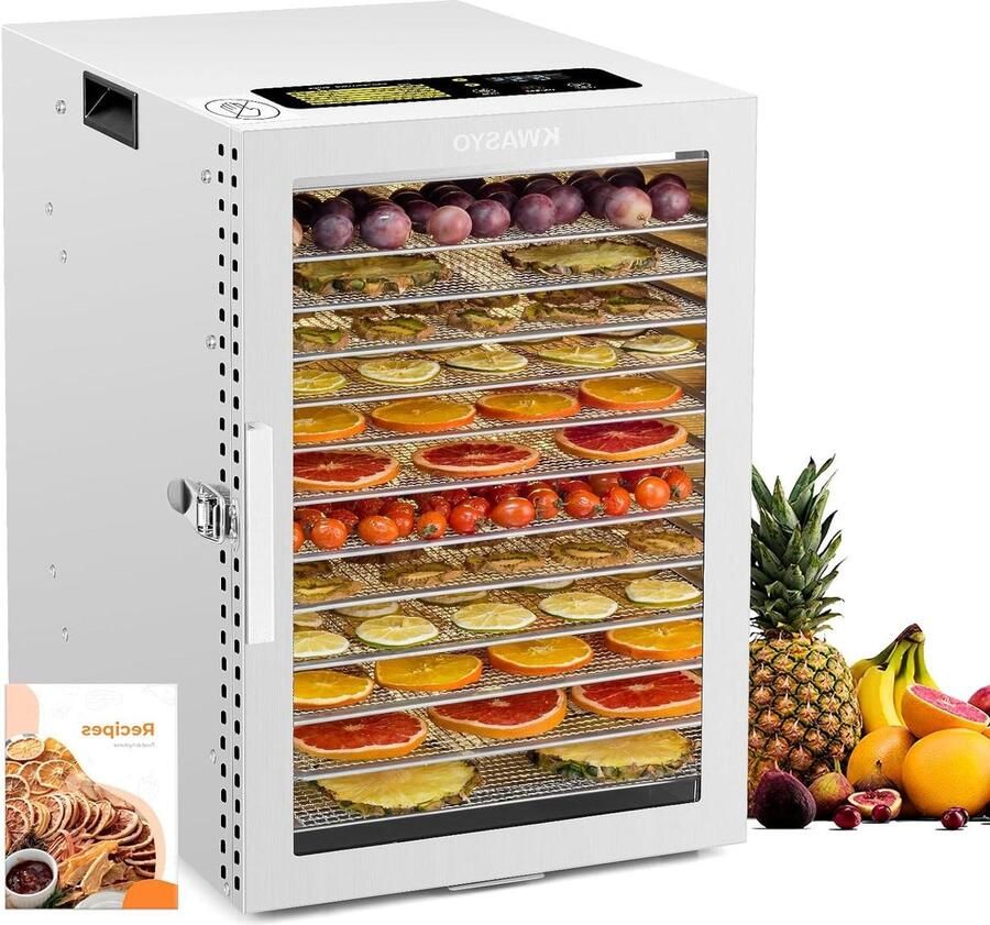 Voedseldroger Roestvrij Staal Drogermachine Keuken Gezond Eten Maken Dubbele Ventilator Systeem 12 Lades Zilver