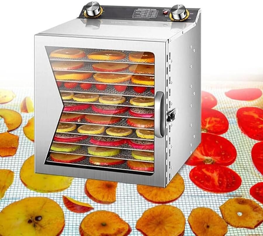 Voedseldroger Roestvrijstaal Drogermachine Keuken Gezond Eten Maken 360 Graden Luchtcirculatie 12 Lagen