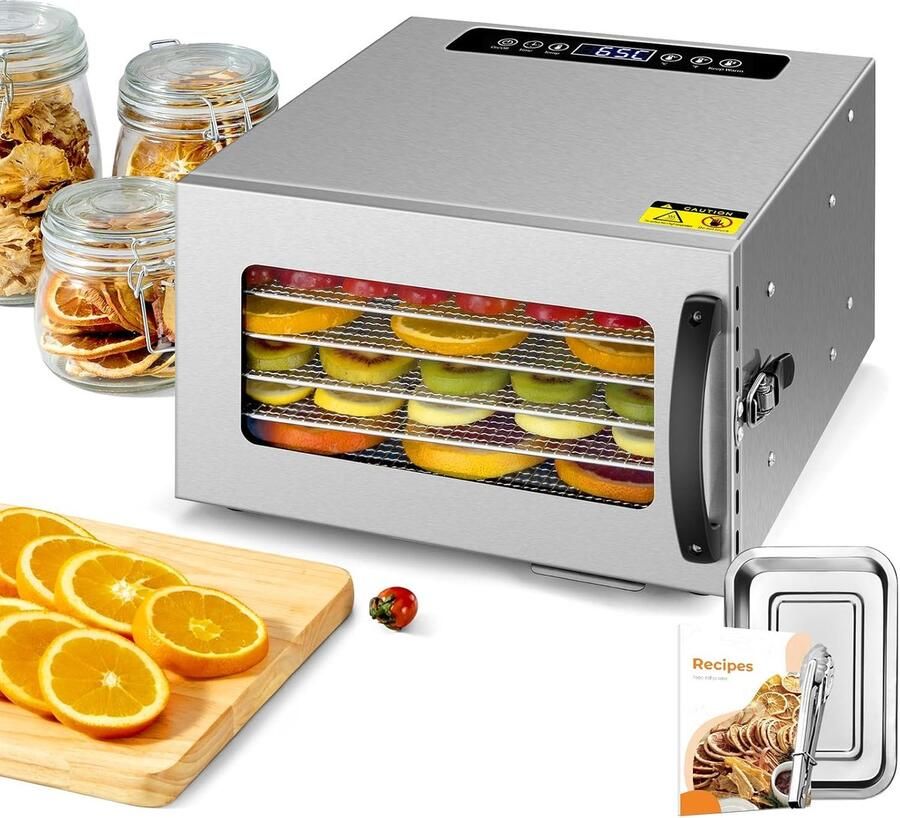 Voedseldroger RVS BPA-vrij Temperatuur 30-90°C incl. Receptenboek voor Fruit Groenten en Vlees