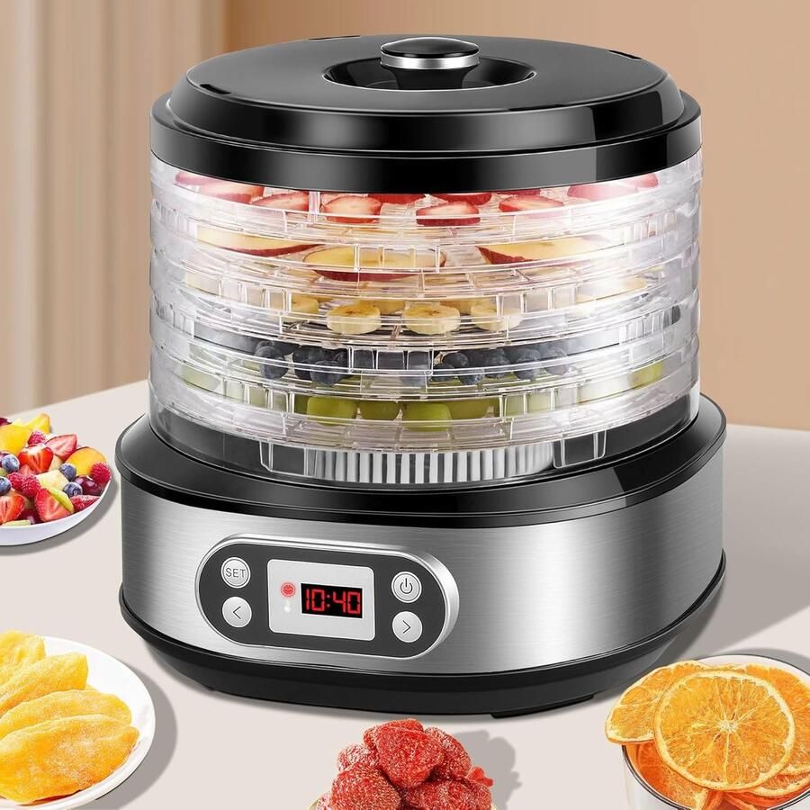 Voedseldroger RVS Drogermachine Fruit Gezonde Snacks Maken Instelbare Temperatuur 5 Lagen Zwart