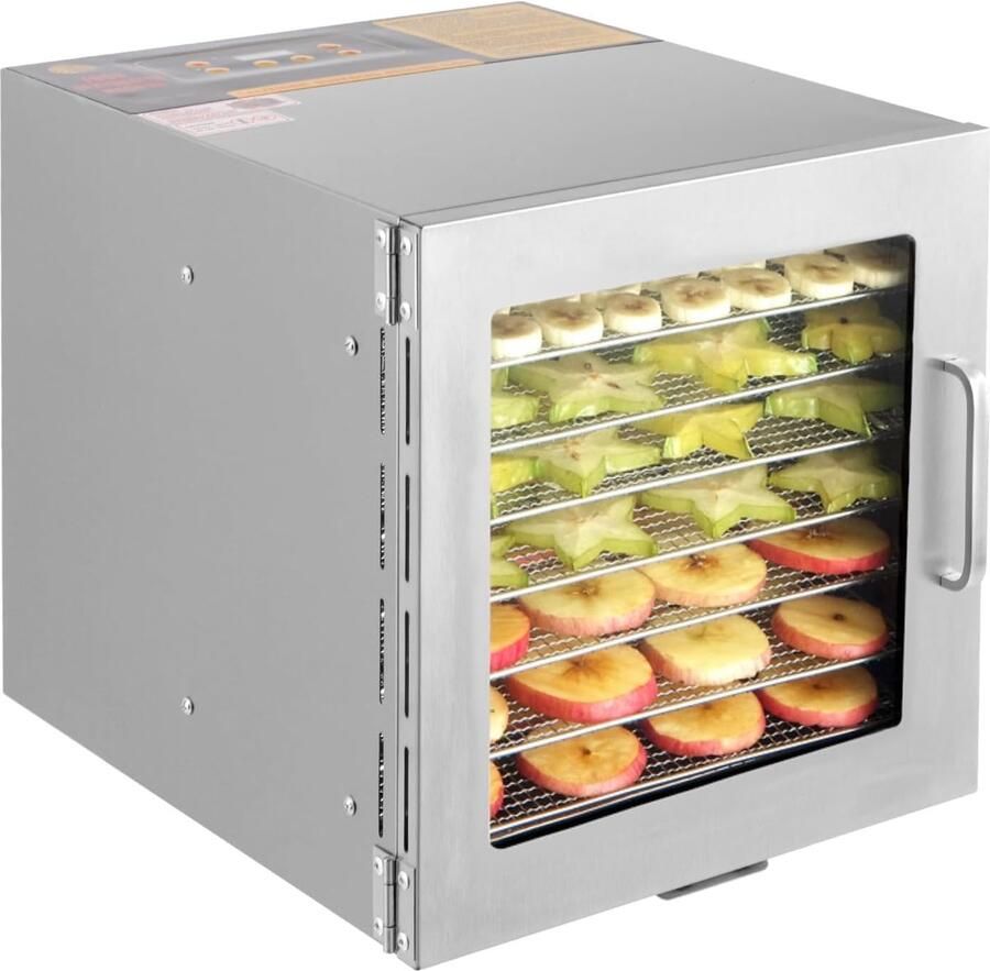 Voedseldroger RVS Drogermachine Keuken Voedsel Drogen 8 Lagen Roestvrij Staal 700 Watt Zilver
