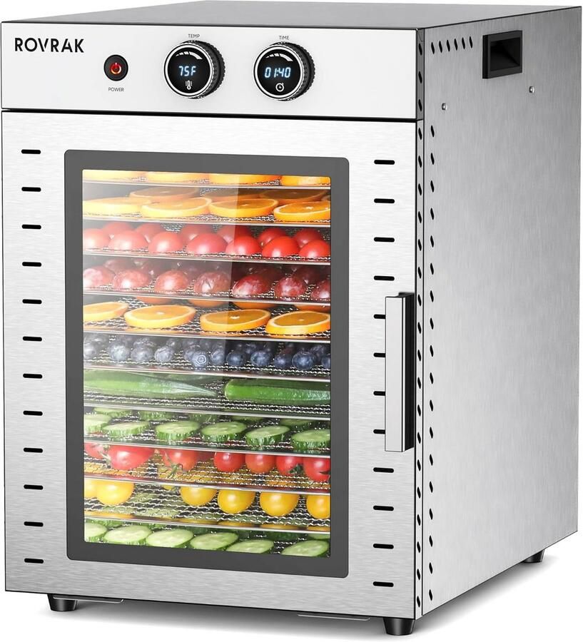 Voedseldroger voor levensmiddelen met 12 schalen instelbare timer en temperatuurregeling
