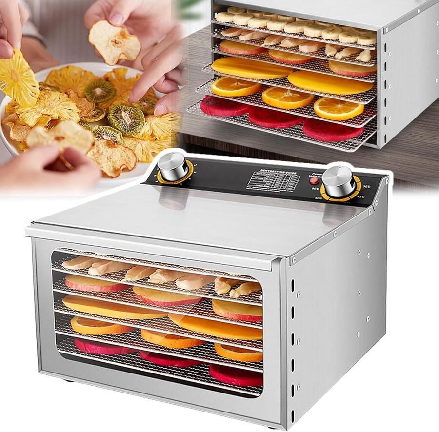 Voedseldroger Vriesdroogmachine Fruit Groenten Vlees Instelbare Temperatuur Tijd 6 Lagen 400W