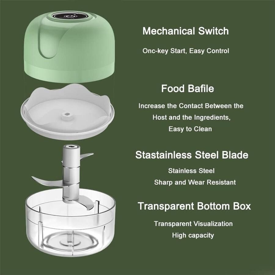 Voedselhakker Draadloze Mini Knoflook Hakker 250 ml USB-opladen Verwijderbare keukenmachine voor babyvoeding Chili Ui Vlees - Foto 2