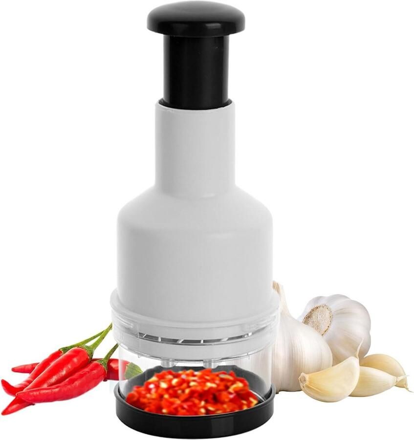 Groente Hakker Keukenmachine Stamper Ingrediënten Voorbereiden Energiezuinig Ontwerp 7.5x22.5 cm Zwart en wit