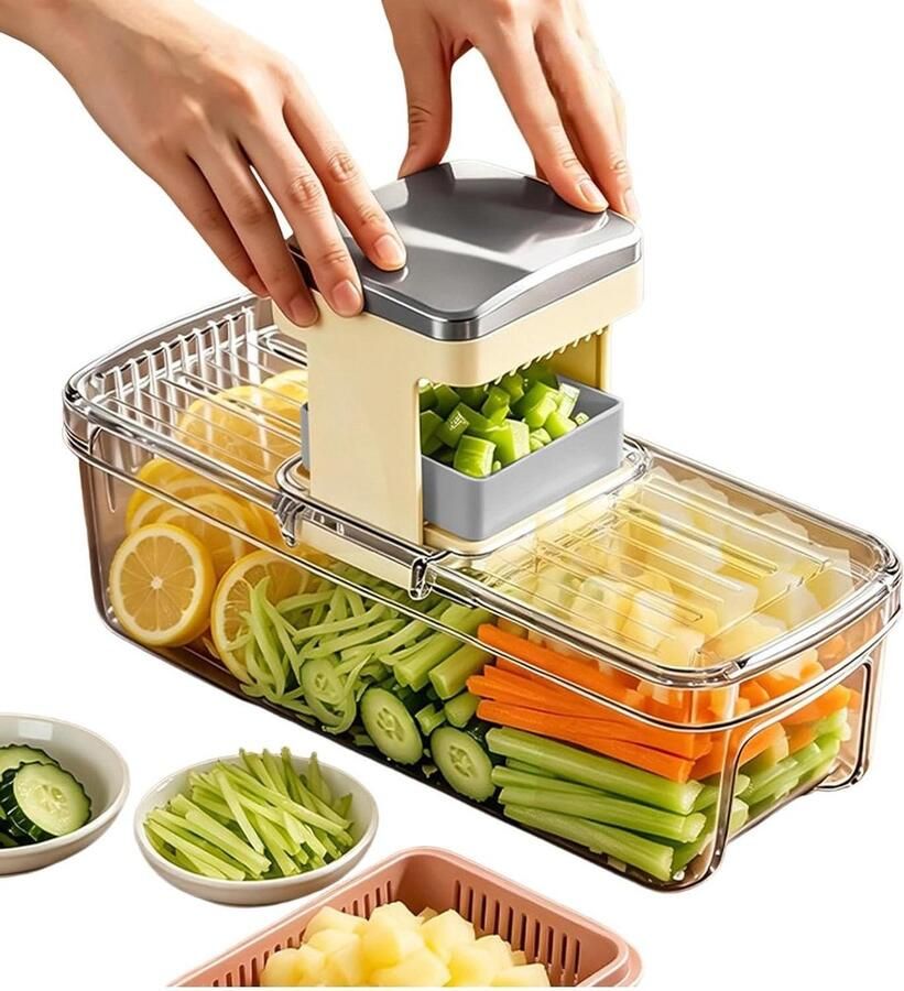 Voedselhakker met Bak Groentesnijder Keuken Maaltijden Voorbereiden Verwisselbare Messen 30 x 15 x 10 cm Transparant