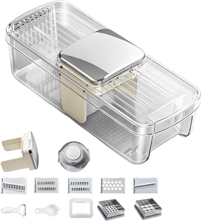 Voedselhakker Met Opvangbak Groentesnijder Keuken Maaltijden Voorbereiden Verwisselbare Messen 30L x 15W x 10H cm Transparant