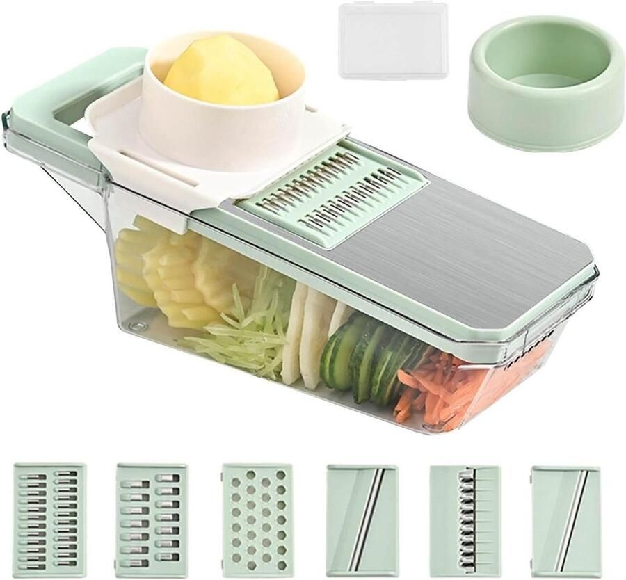 Voedselhakmolen Groentesnijder Keukenmachine Rasp Maaltijden Bereiden Multifunctioneel 6-in-1 34x15x13 cm Groen