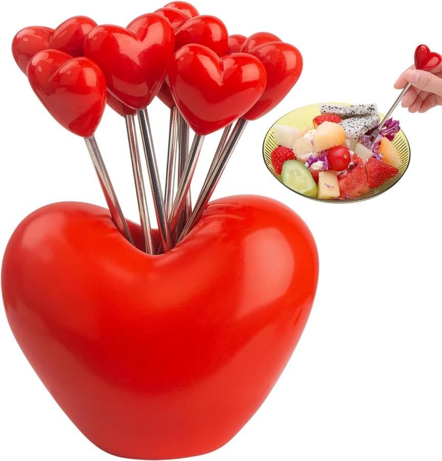 Voedselprikkers voor kinderen decoratieve cocktailprikkers met houder set van 10 herbruikbare metalen voedselprikkers met hartdesign drankaccessoires voor fruitdessert cocktail