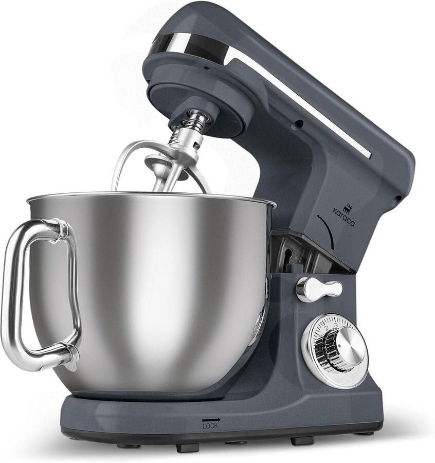 Keukenmachine Mixer Kom Bakken en Mixen 6 Snelheden 5.7L Kom Grijs