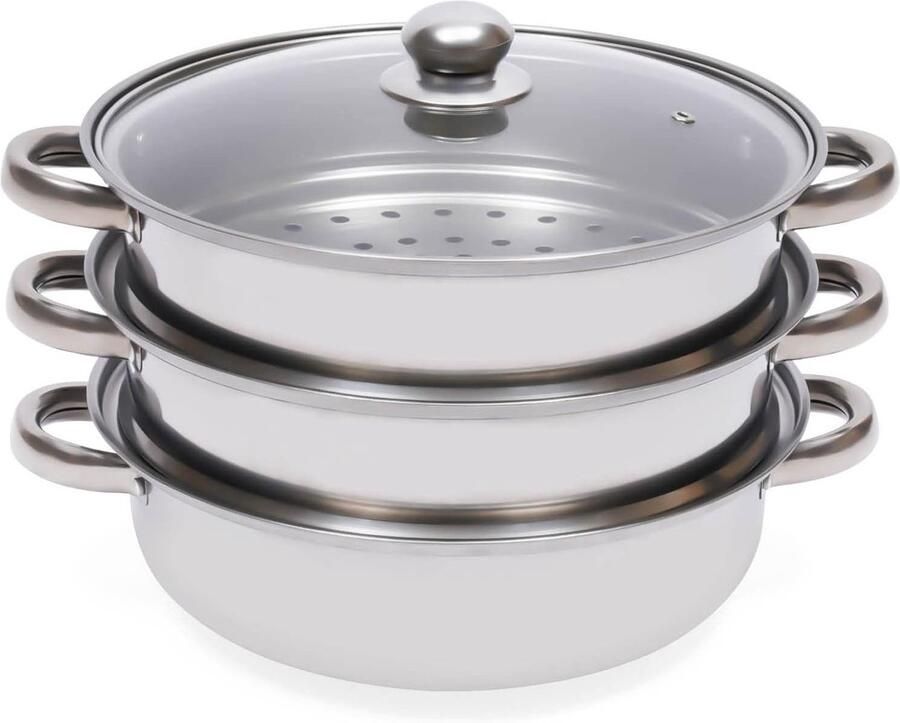 Voedselstomer Stoompan Gezond Koken Roestvrij Staal 3 Lagen Zilver