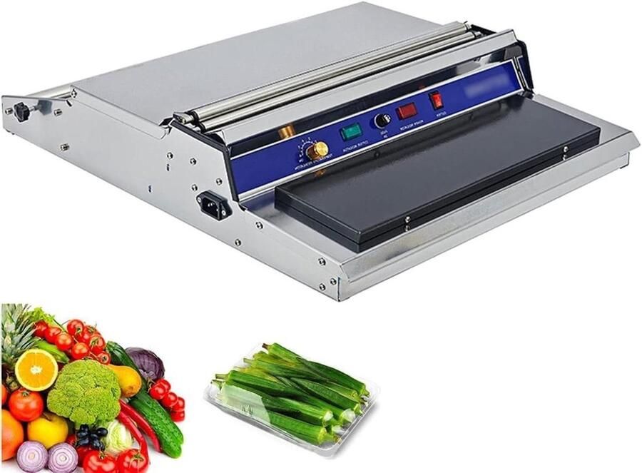 Voedselverpakkingsmachine Filmsealer Vershouden en Roestvrijstalen Constructie 450 mm Breed Zilver