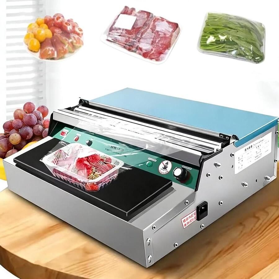 Voedselverpakkingsmachine Folie sluitmachine Voedsel verpakken Ingebouwd verwarmingsplatform 18 inch Zilver