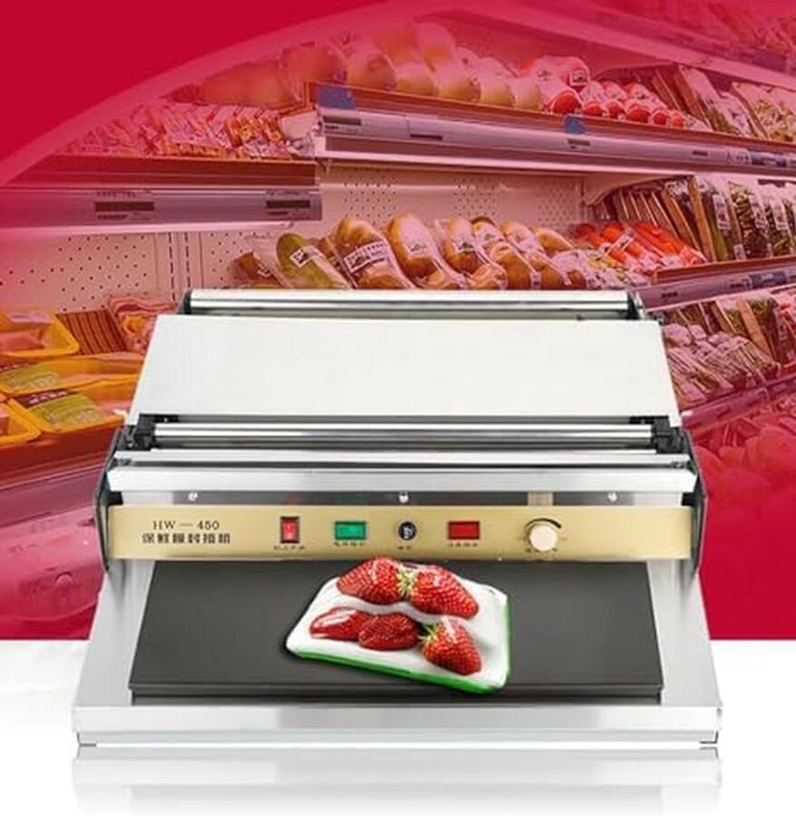 Voedselverpakkingsmachine Folieverpakker Sealer Voedsel Verpakken Instelbare Temperatuur 450 mm Foliebreedte Zilver