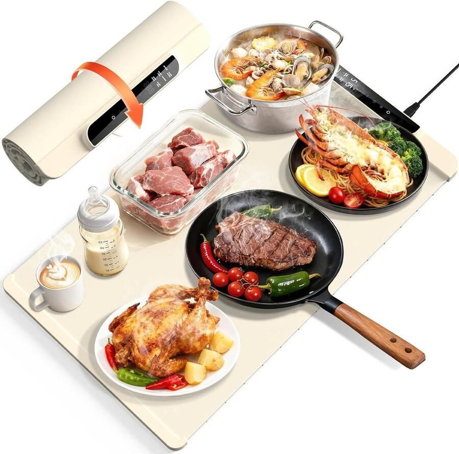 Voedselverwarmende mat Elektrische warmhoudbak Buffetten organiseren 10 Temperatuurinstellingen 500 watt Beige