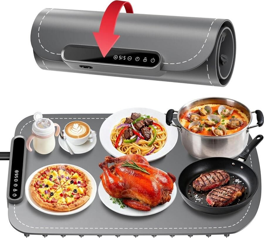 Voedselverwarmende Mat Warmhoudplaat Buffet Gerechten Warm Houden Gelijkmatige Warmteverdeling 70 cm x 40 cm Donkergrijs
