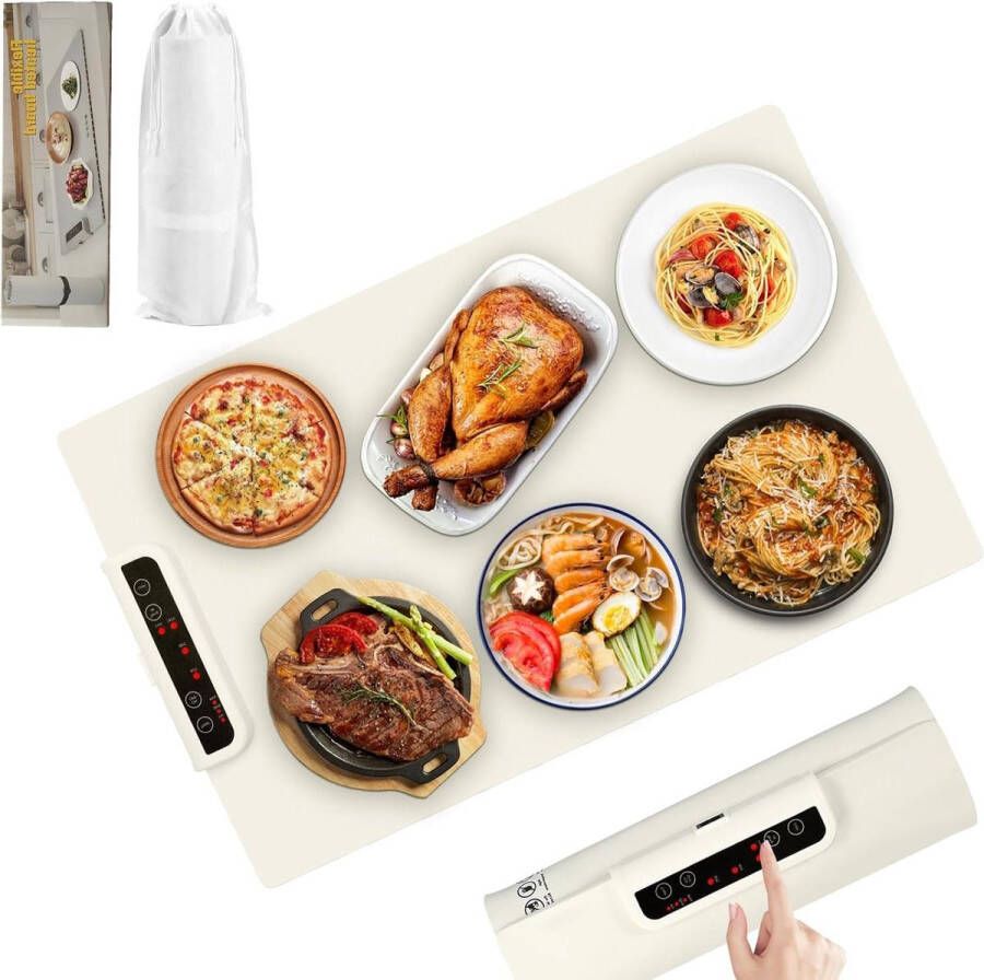 Voedselverwarmer 60-100 °C verwarmingsplaat met timer en siliconen Opwarmen gerechten Temperatuurbehoud