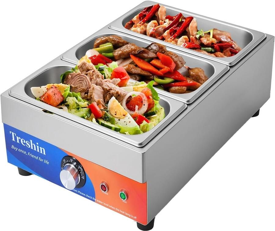 Voedselverwarmer Bain Marie Stoomtafel Verwarmer Buffet Warm Houden Instelbare Temperatuur 53x32x15 cm Zilver