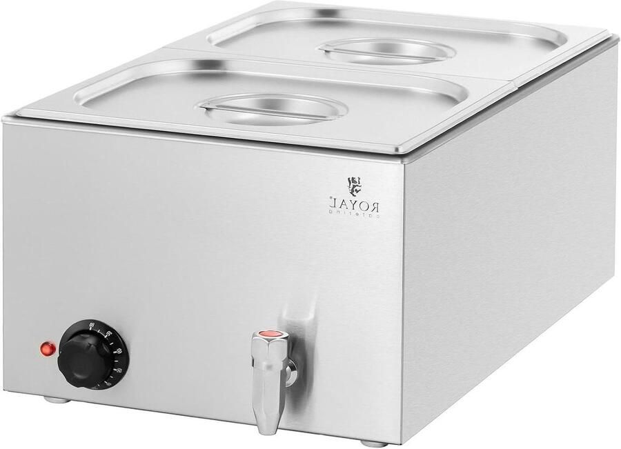 Voedselverwarmer Bain Marie Warmhoudapparaat Waterbad Buffetten Warm Houden Met Afvoerkraan 2x GN 1 2 Zilver
