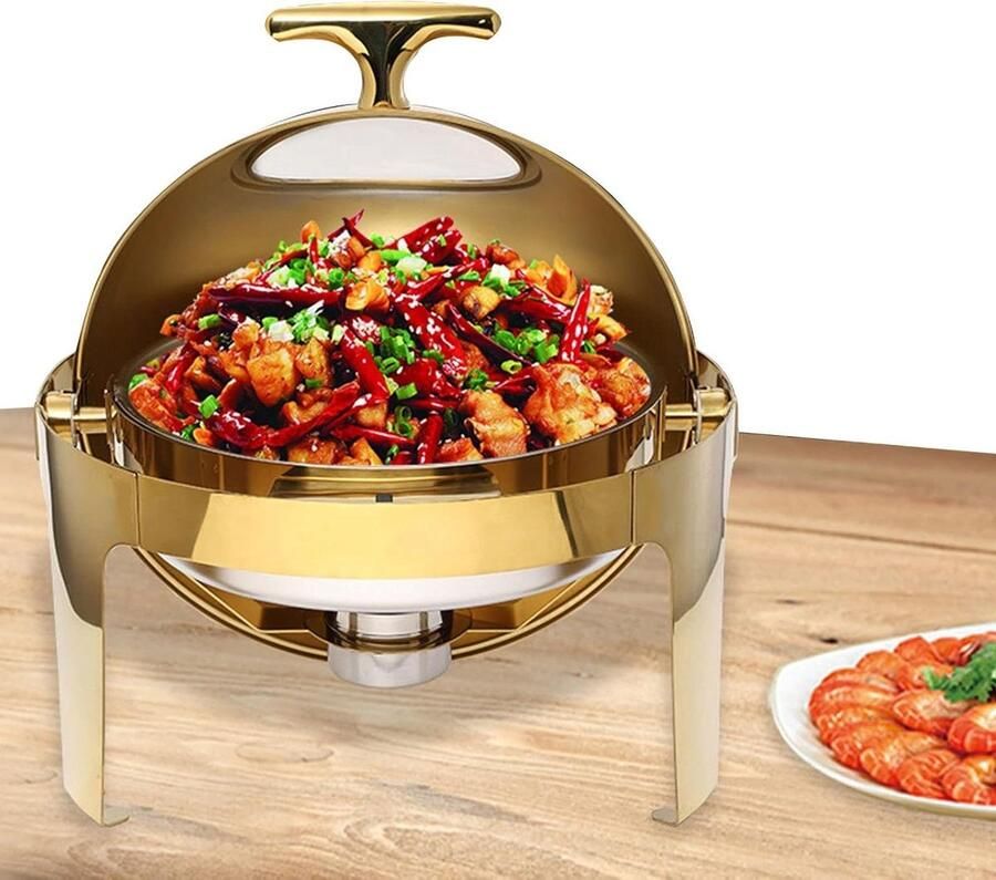 Voedselverwarmer Buffet Chafing Dish Warmer Feestjes Warm Houden Rolbaar Deksel 6L Zilver