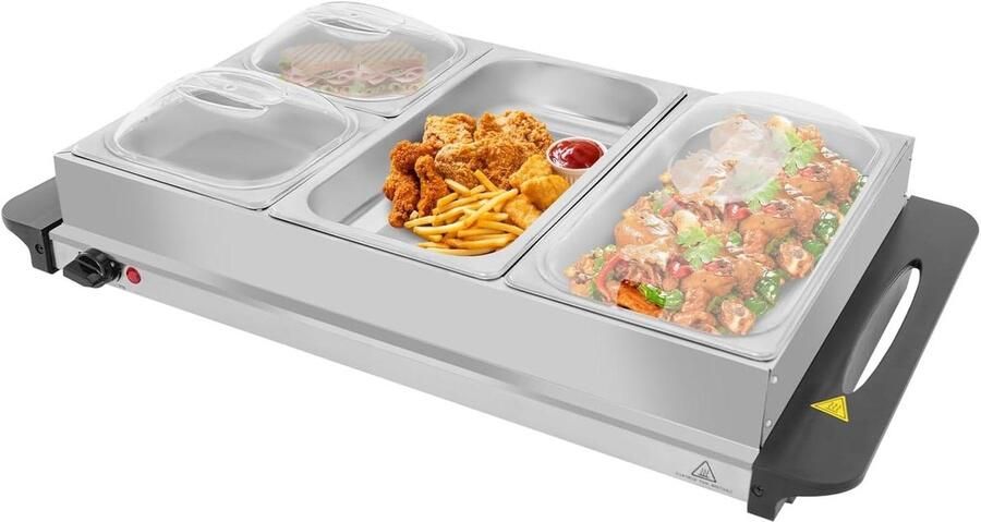 Voedselverwarmer Buffet Warmhoudbak Eten Warm Houden Roestvrijstalen Constructie 7 Liter Zilver