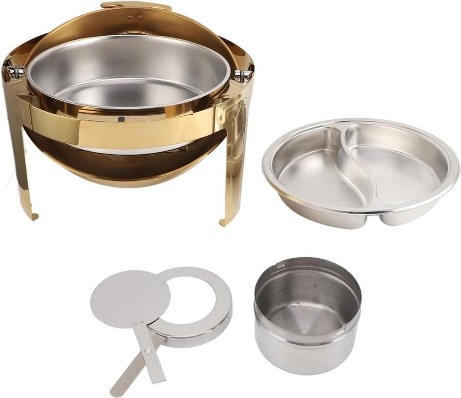 Voedselverwarmer Buffet Warmhoudbak Feestelijke Evenementen Hydraulische Demping Deksel 6 Liter Capaciteit Goud