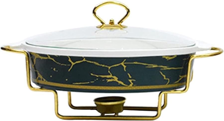 Voedselverwarmer Buffet Warmhoudbak Met Deksel Feesten En Evenementen Imitatie Marmer Keramiek Meerdere Groottes Groen