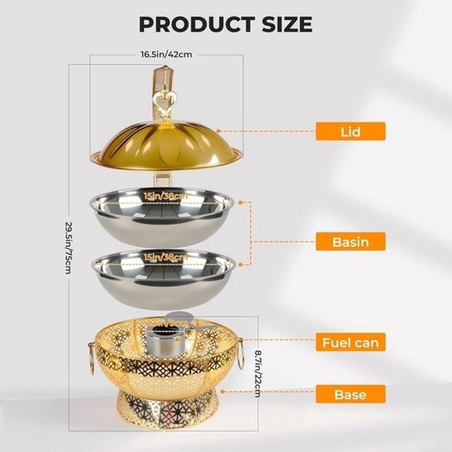 Voedselverwarmer Buffet Warmhoudbak Set Feesten Gelegenheden Gouden Roestvrij Staal 8 Liter Capaciteit Goud