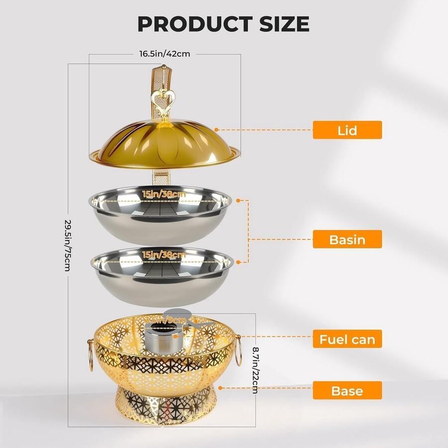 Voedselverwarmer Buffet Warmhoudbak Set Feesten Gelegenheden Gouden Roestvrij Staal 8 Liter Capaciteit Goud