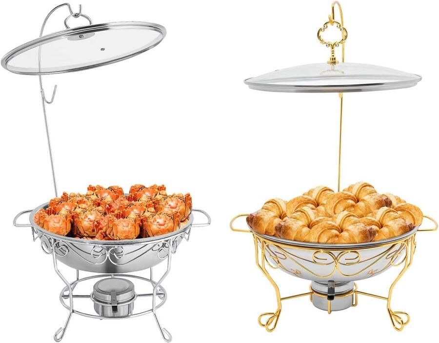 Voedselverwarmer Chafing Dish Feestelijke Bijeenkomsten Zichtbaar Glazen Deksel 67x43x67 cm Goud