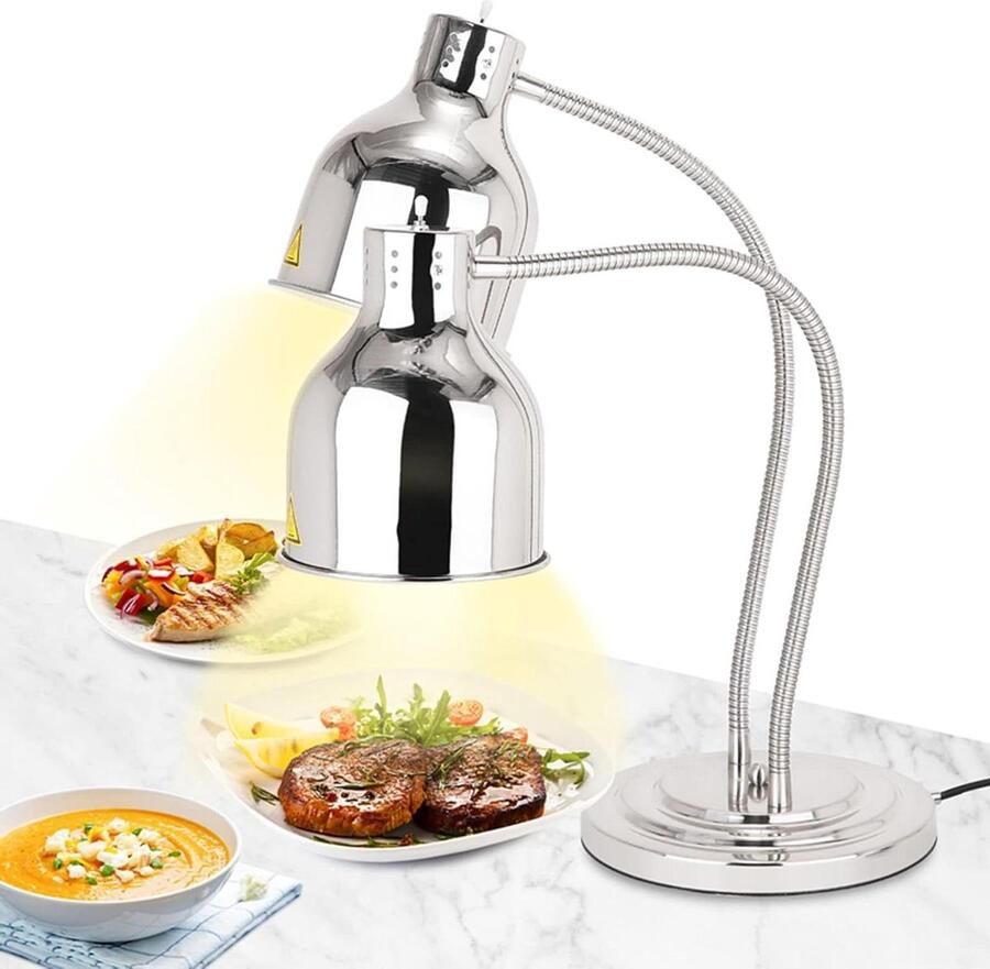 Voedselverwarmer Lamp Buffet Verwarmer Eten Warm Houden Dubbele Lampkop 70 cm Uitschuifbaar Zilver