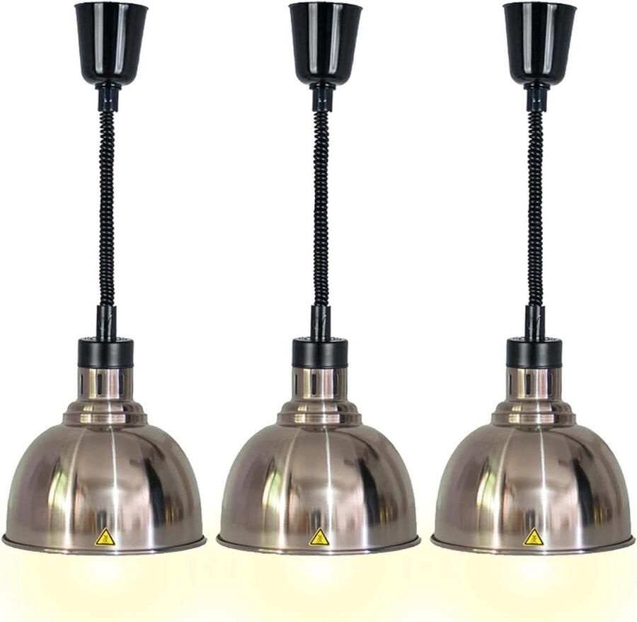 Voedselverwarmer Lamp Warmhoudlamp Buffet Eten Warm Houden Roestvrij Staal 3 stuks Zilver