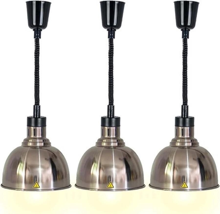 Voedselverwarmer Lamp Warmhoudlamp voor buffet Eten warm houden Roestvrij staal 3 stuks Zilver