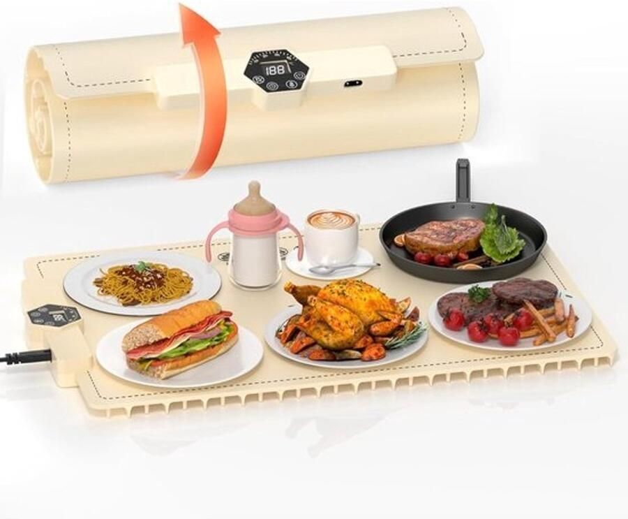 Voedselverwarmer Mat Elektrische Verwarmer Buffet Warm Houden Oprolbaar Draagbaar Design 5 Temperatuurstanden Wit