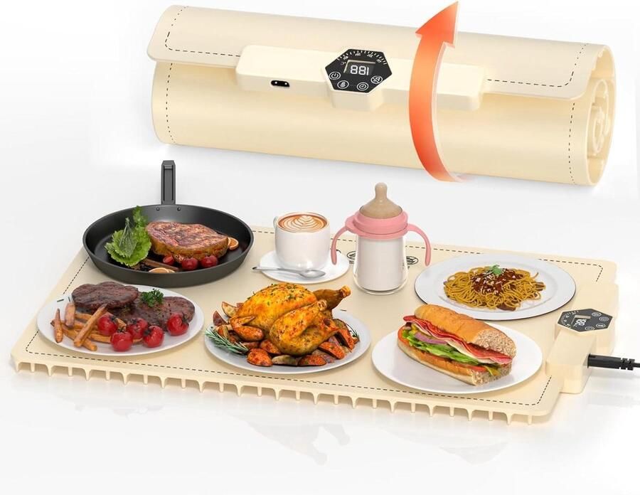 Voedselverwarmer Mat Elektrische Verwarmer Buffet Warm Houden Oprolbaar Draagbaar Design 5 Temperatuurstanden Wit
