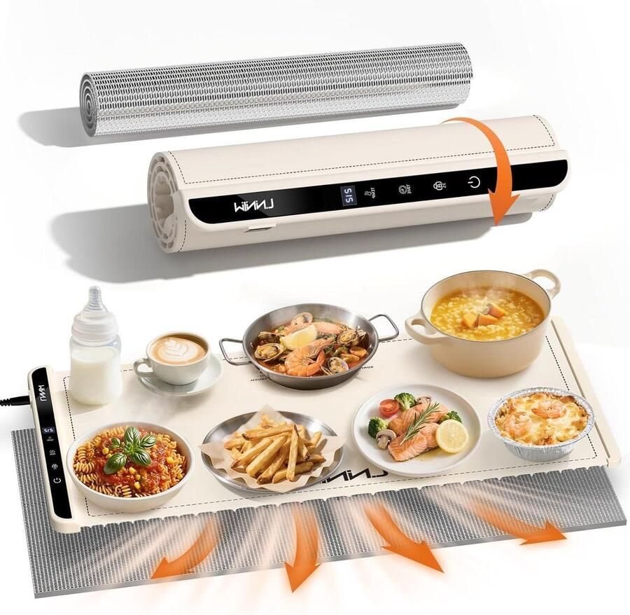 Voedselverwarmer Mat Serveerschaal warmer Gerechten warm houden Extra groot oppervlak 6 temperatuur instellingen Warm wit