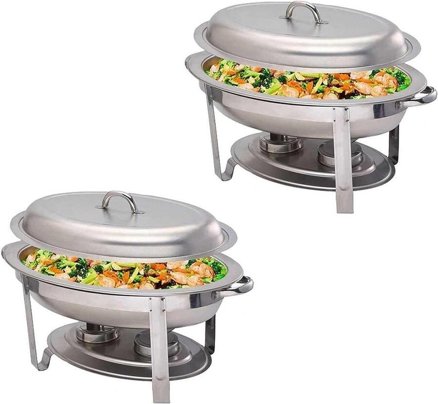 Voedselverwarmer Set Buffet Server Eten Warm Houden Duurzaam Roestvrij Staal 55 Liter Capaciteit Zilver