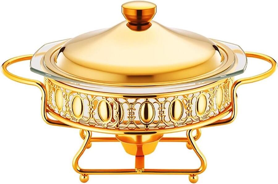 Voedselverwarmer Set Buffet Server Feestelijk Serveren Vergulde Afwerking 2 Liter Capaciteit Goud
