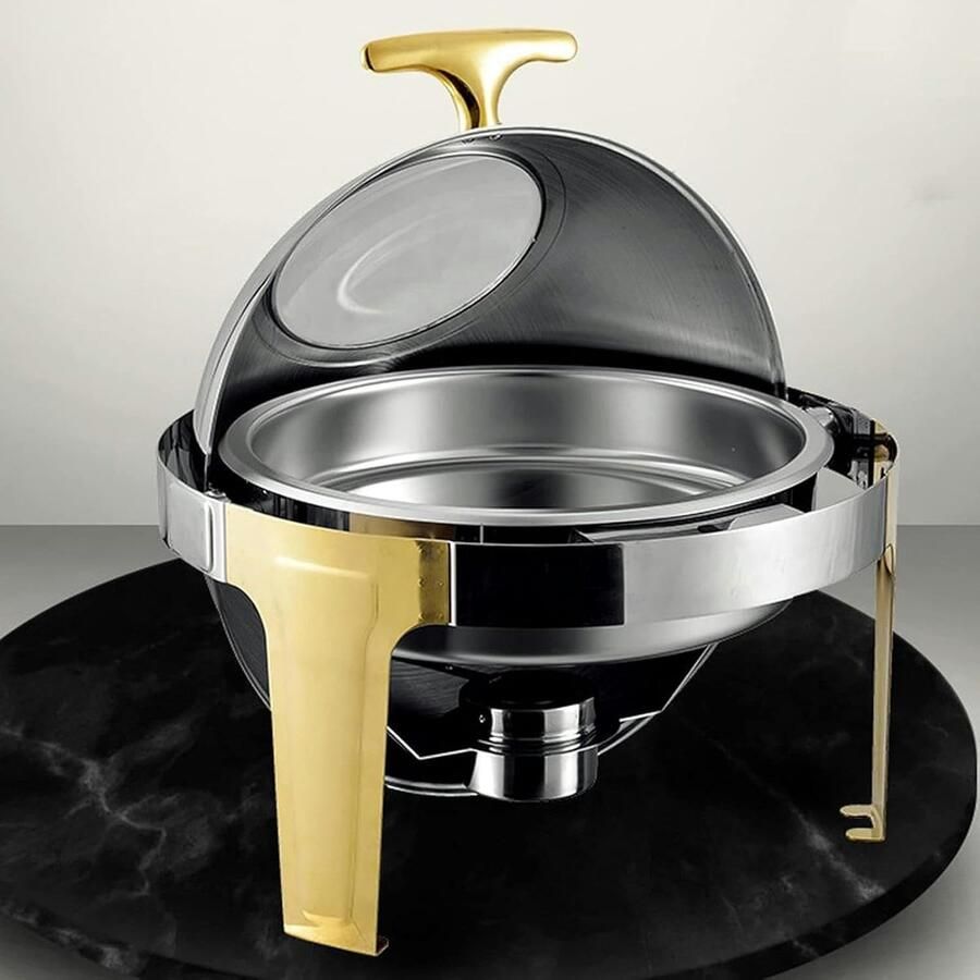 Voedselverwarmer Set Buffet Warmhoudbak Eten Warm Houden Roestvrijstalen Constructie 6 Liter Inhoud Goudkleurig