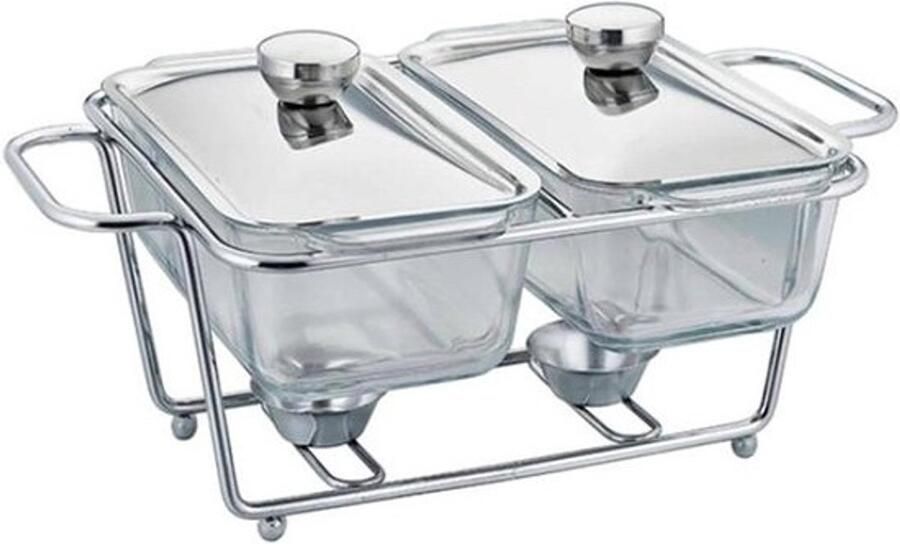 Voedselverwarmer Set Warmhoudplaat Buffet Gerechten Warm Houden Dubbel Rooster Ruim Formaat Zilverkleurig