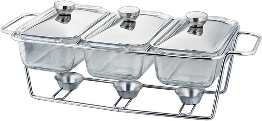Voedselverwarmer Set Warmhoudplaat Buffet Gerechten Warm Houden Roestvrij Staal Drie Roosters Zilver