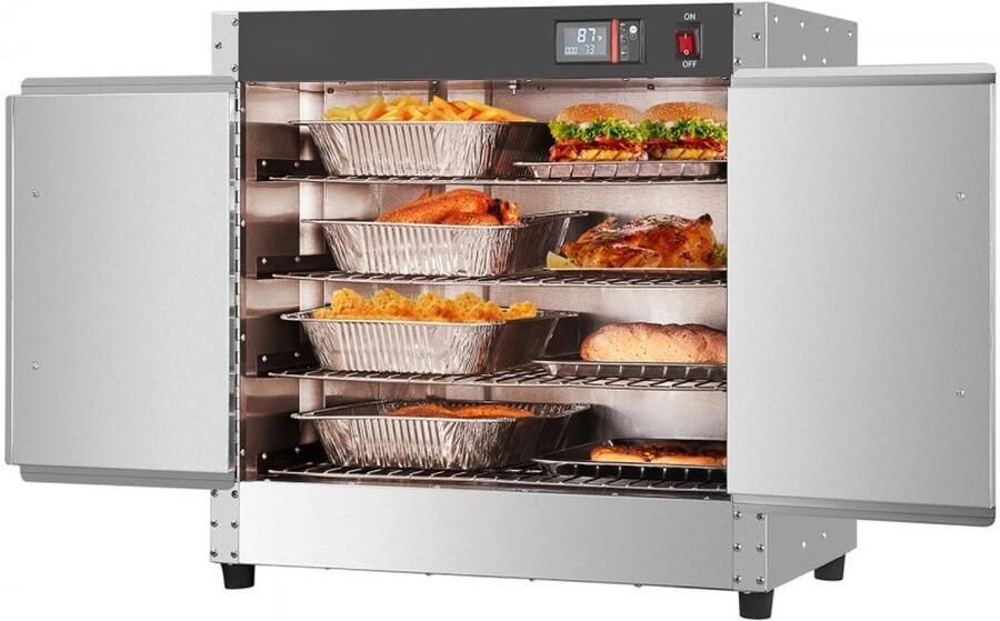 Voedselverwarmer Warmhoudkast Vier Lagen Waterbak Vier Pannen Dubbele Deur Verstelbare Planken RVS