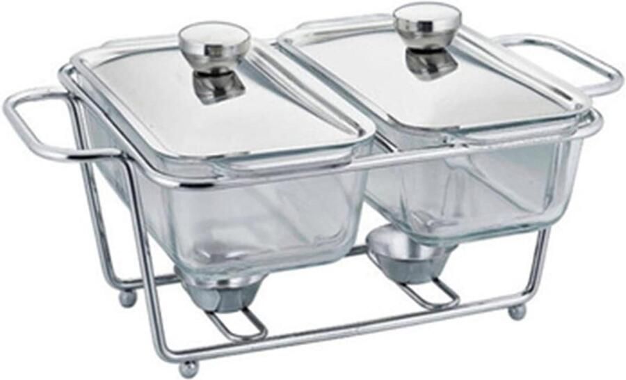 Voedselverwarmer Warmhoudlade Buffet Server Gerechten Warm Houden Roestvrij Staal Dubbele Bakken Zilver