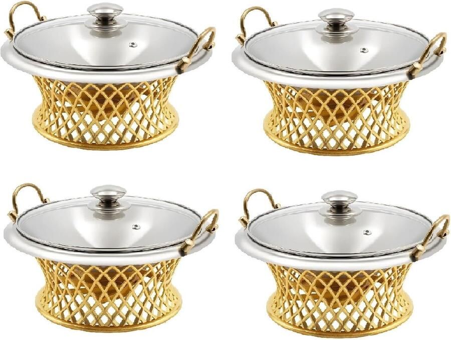 Voedselverwarmers Buffet Ronde Chafing Dishes Feest Serveertafel Continue Warmte Circulatie 4 Stuks Goud
