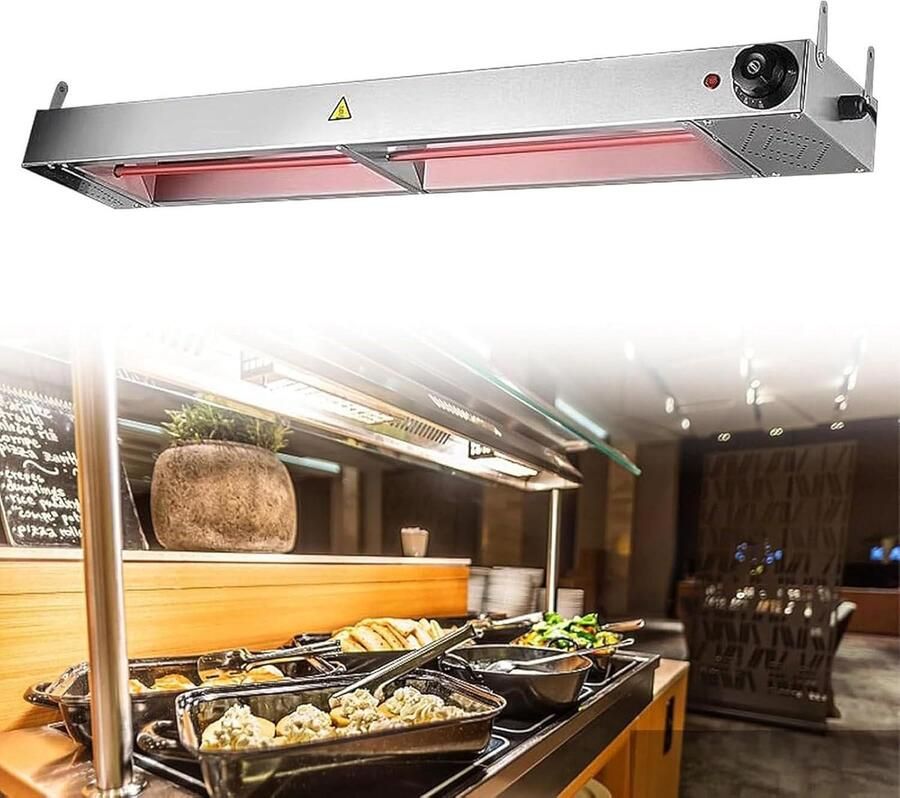 Voedselverwarmingslamp Buffet warmer Warm houden Verstelbare temperatuur 60x15x6.5CM Zilver
