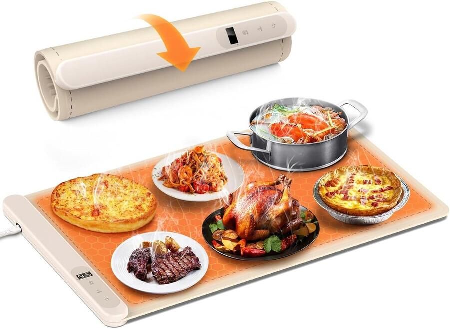 Voedselverwarmingsmat Oprolbare warmhoudplaat Eten warm houden Grafeen verwarmingstechnologie 38 cm breed Wit
