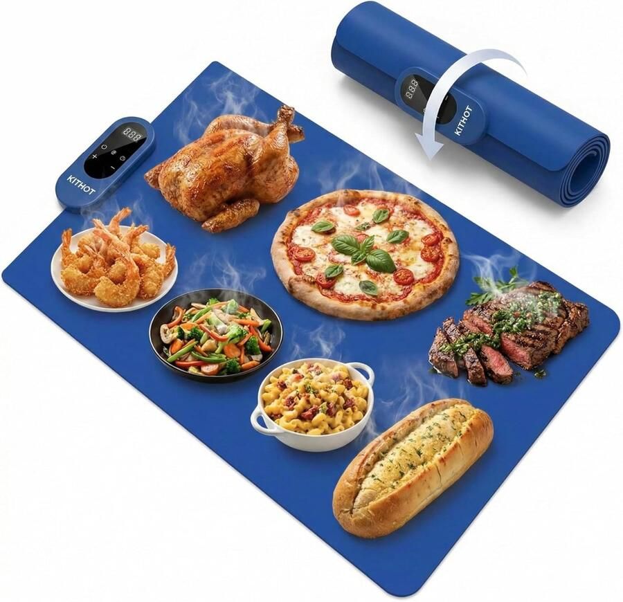 Voedselverwarmingsmat Warmhoudlade Eten Warm Houden 5 Temperatuurinstellingen 62x35 cm Blauw
