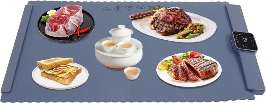 Voedselverwarmingsplaat Elektrische warmtemat Eten warm houden Snelle opwarming 65 x 39 cm Blauw